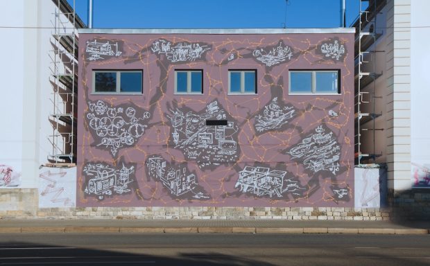 Großformatiges Wandbild von Jens Besser in Dresden